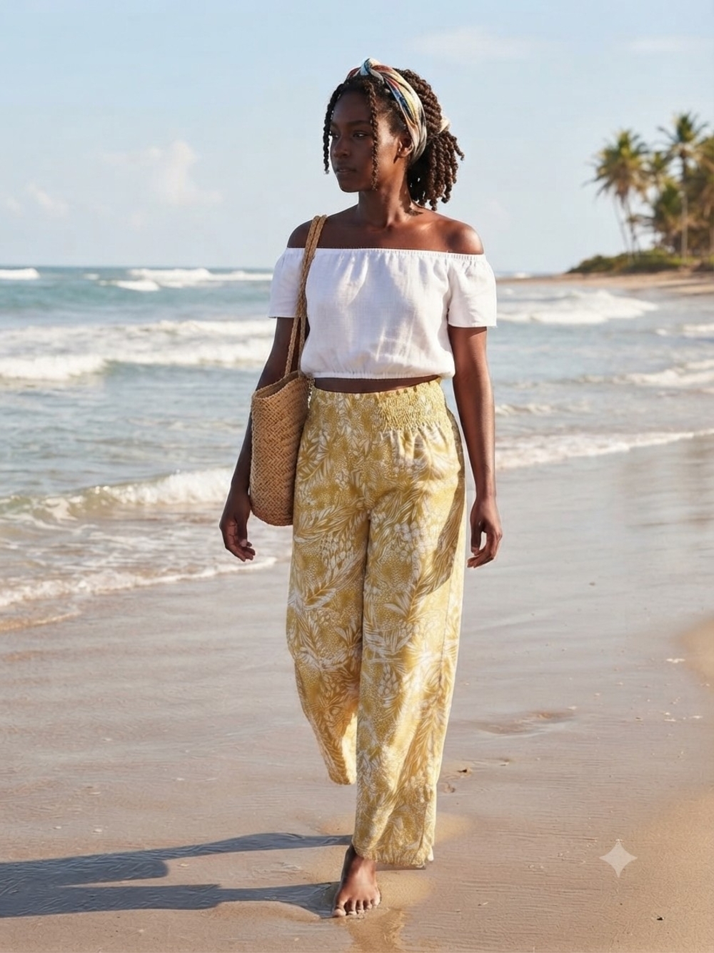 Tahari Yellow Palm-Print Wide Leg Pants